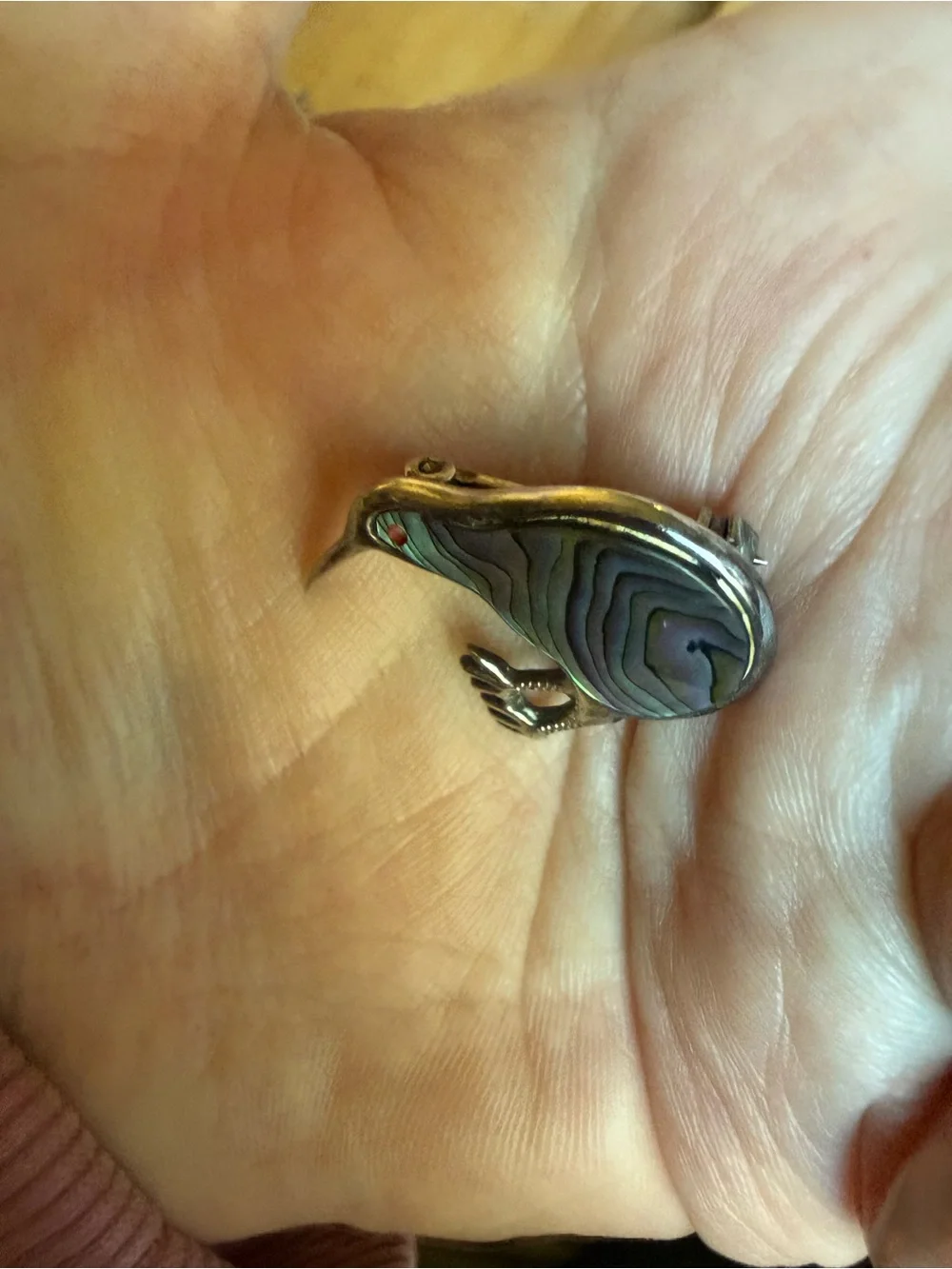 Kiwi Bird Abalone Shell Sterling Silver 925 Brooch Pin